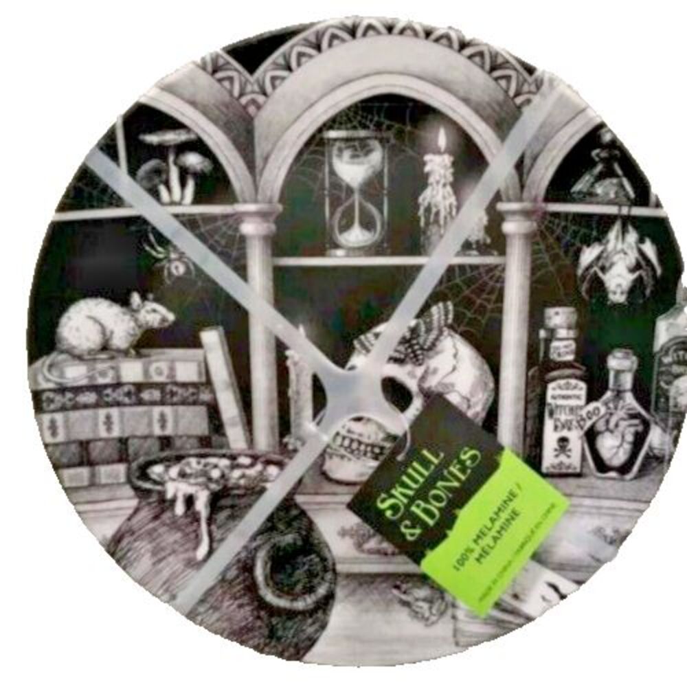 Skull & Bones Halloween Melamine 9" Plates Skull Apothecary Cauldron Set Of 4